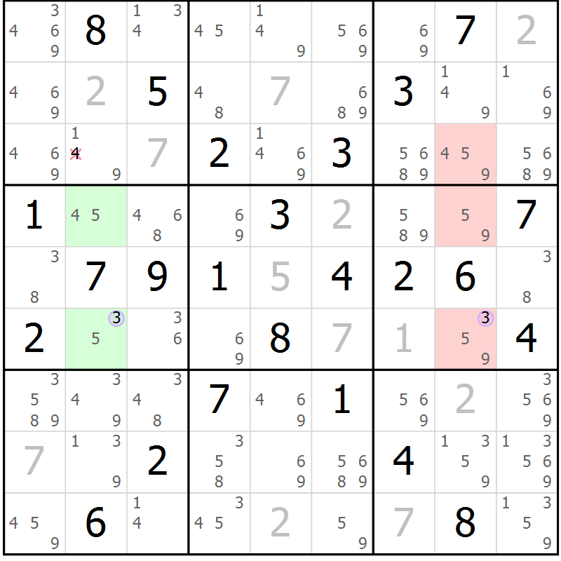 Position des candidats pour la solution de la Gr 56 page 59 du magazine de sudoku Suprême n° 023