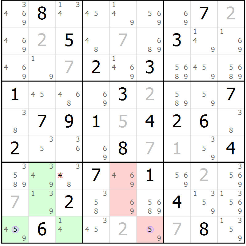 Position des candidats pour la solution de la Gr 56 page 59 du magazine de sudoku Suprême n° 023