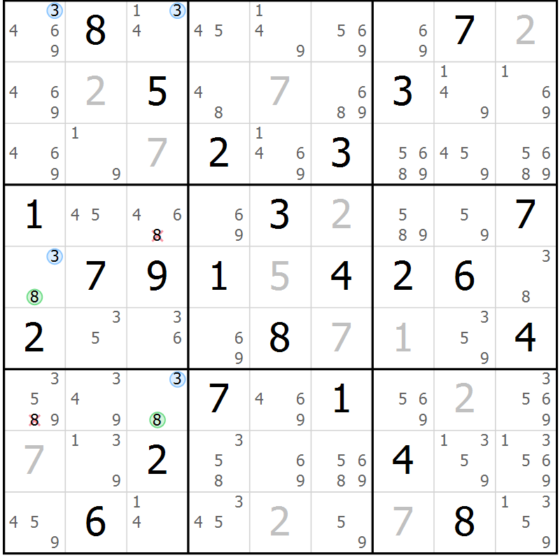Position des candidats pour la solution de la Gr 56 page 59 du magazine de sudoku Suprême n° 023
