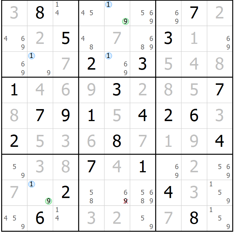 Position des candidats pour la solution de la Gr 56 page 59 du magazine de sudoku Suprême n° 023