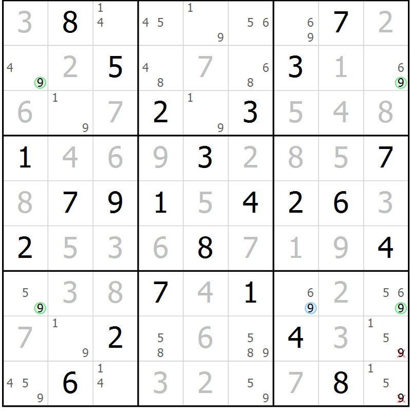 Position des candidats pour la solution de la Gr 56 page 59 du magazine de sudoku Suprême n° 023