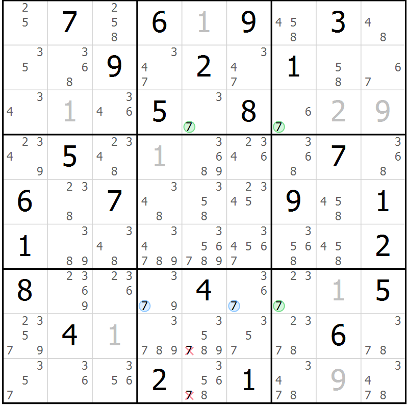 Position des candidats pour la solution de la Gr 57 page 60 du magazine de sudoku Suprême n° 023