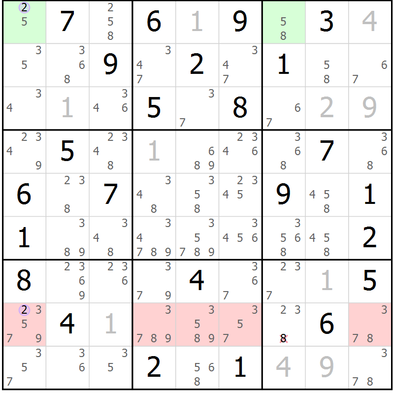 Position des candidats pour la solution de la Gr 57 page 60 du magazine de sudoku Suprême n° 023