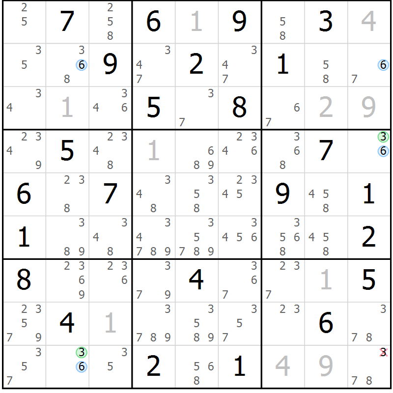 Position des candidats pour la solution de la Gr 57 page 60 du magazine de sudoku Suprême n° 023