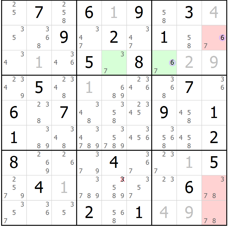 Position des candidats pour la solution de la Gr 57 page 60 du magazine de sudoku Suprême n° 023