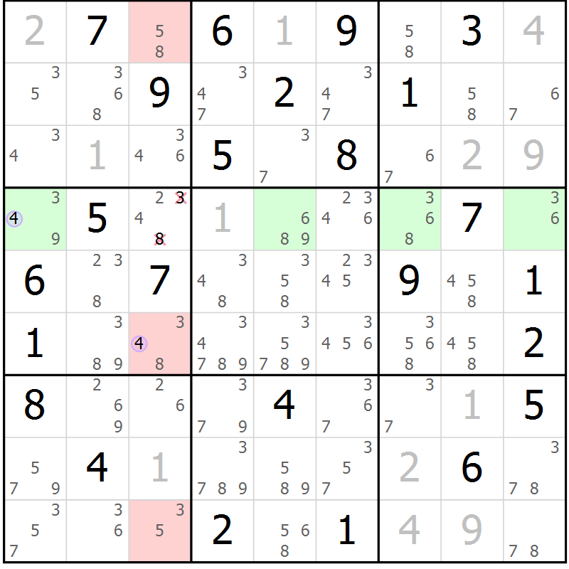Position des candidats pour la solution de la Gr 57 page 60 du magazine de sudoku Suprême n° 023