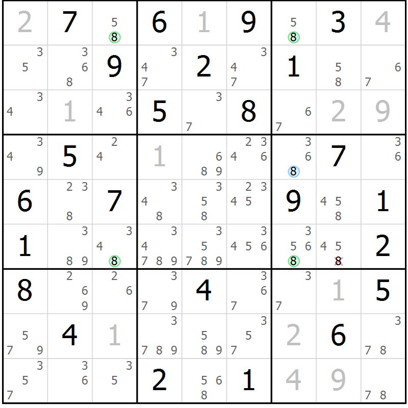 Position des candidats pour la solution de la Gr 57 page 60 du magazine de sudoku Suprême n° 023