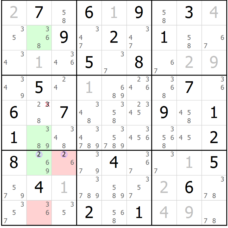 Position des candidats pour la solution de la Gr 57 page 60 du magazine de sudoku Suprême n° 023