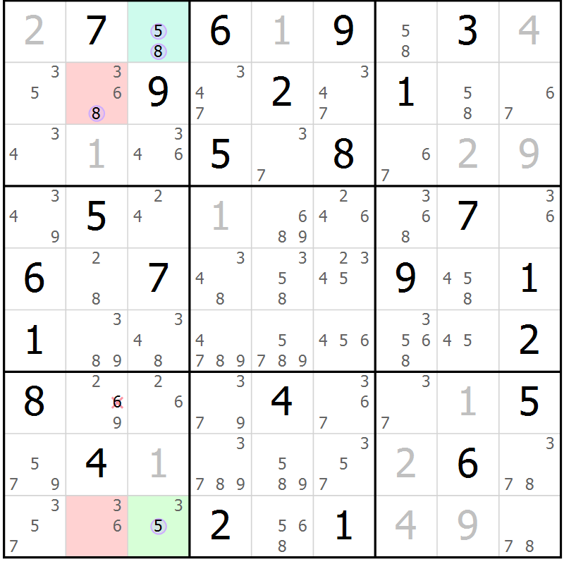 Position des candidats pour la solution de la Gr 57 page 60 du magazine de sudoku Suprême n° 023
