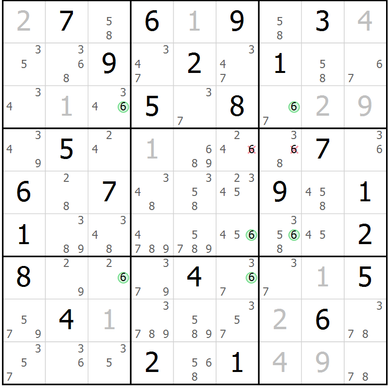 Position des candidats pour la solution de la Gr 57 page 60 du magazine de sudoku Suprême n° 023