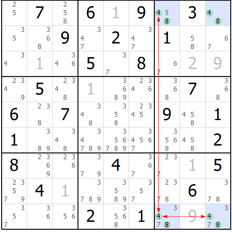 Position des candidats pour la solution de la Gr 57 page 60 du magazine de sudoku Suprême n° 023