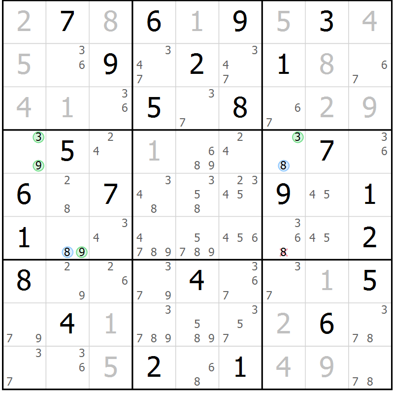 Position des candidats pour la solution de la Gr 57 page 60 du magazine de sudoku Suprême n° 023