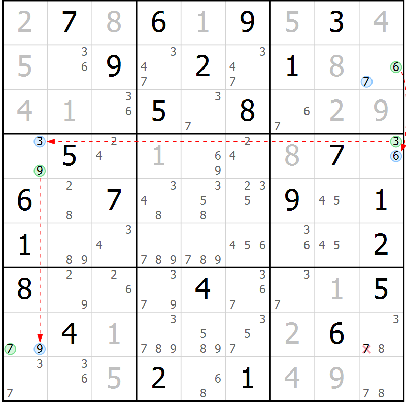 Position des candidats pour la solution de la Gr 57 page 60 du magazine de sudoku Suprême n° 023