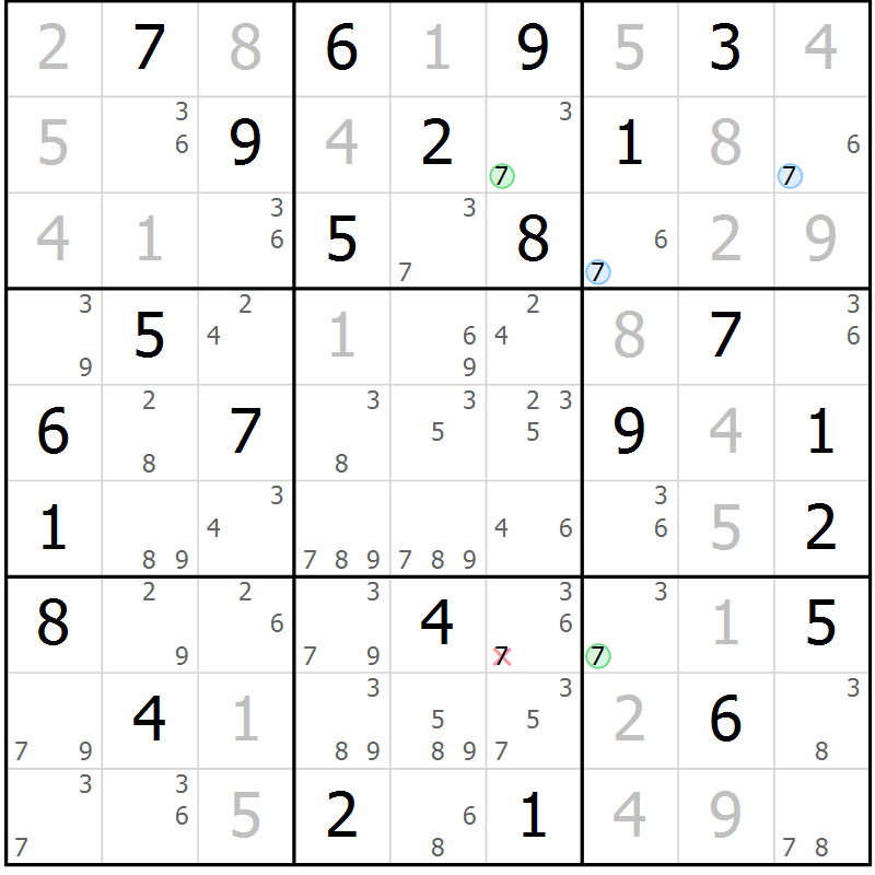 Position des candidats pour la solution de la Gr 57 page 60 du magazine de sudoku Suprême n° 023