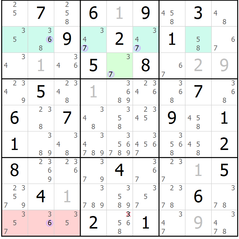 Position des candidats pour la solution de la Gr 57 page 60 du magazine de sudoku Suprême n° 023