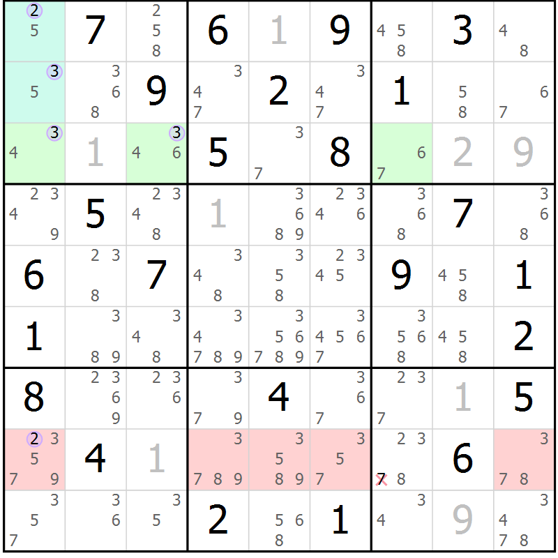 Position des candidats pour la solution de la Gr 57 page 60 du magazine de sudoku Suprême n° 023