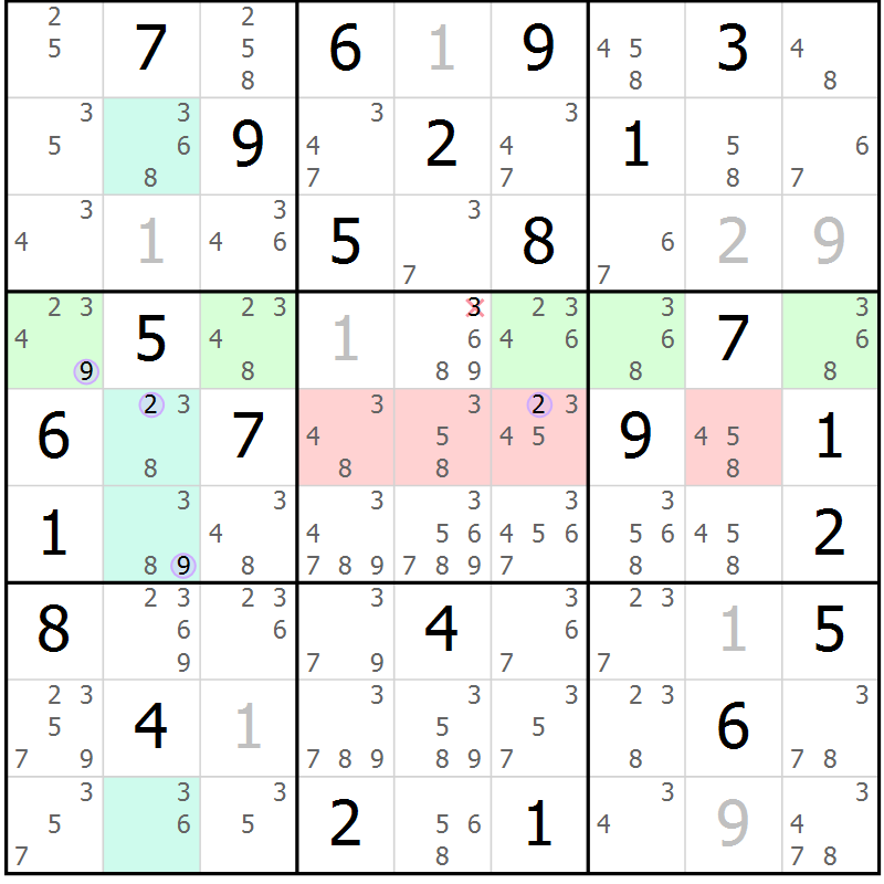 Position des candidats pour la solution de la Gr 57 page 60 du magazine de sudoku Suprême n° 023
