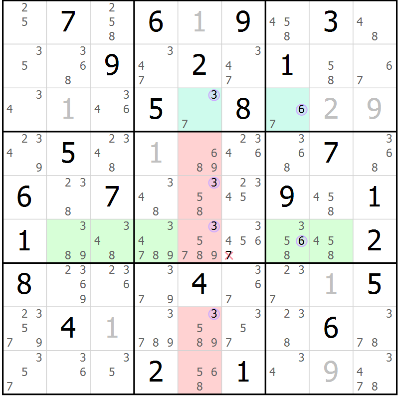 Position des candidats pour la solution de la Gr 57 page 60 du magazine de sudoku Suprême n° 023