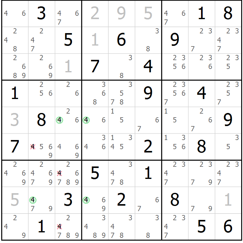 Position des candidats pour la solution de la Gr 58 page 61 du magazine de sudoku Suprême n° 023
