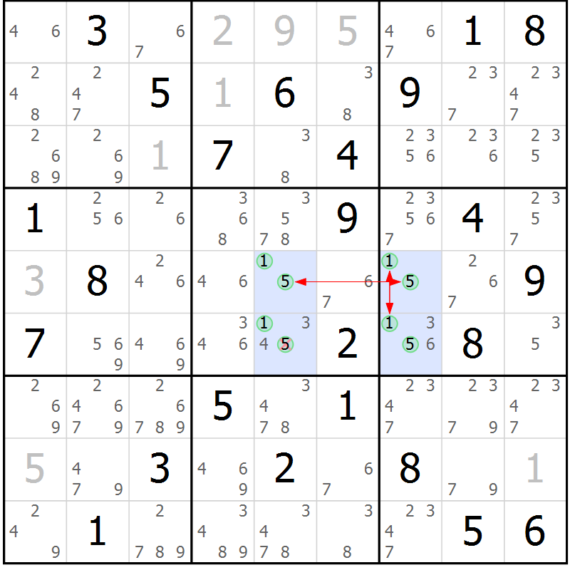 Position des candidats pour la solution de la Gr 58 page 61 du magazine de sudoku Suprême n° 023