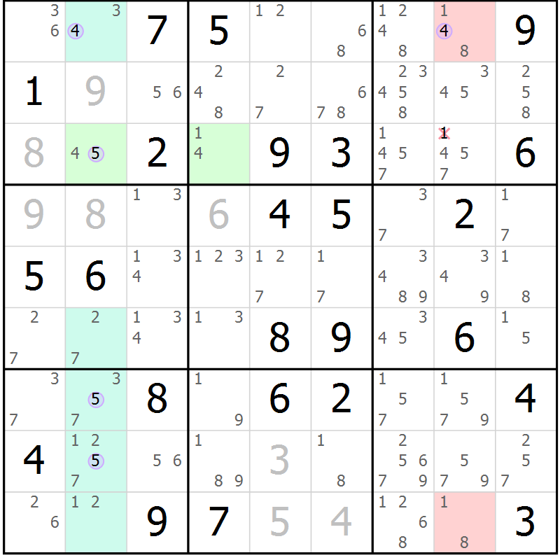 Position des candidats pour la solution de la Gr 59 page 62 du magazine de sudoku Suprême n° 023