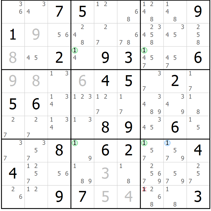 Position des candidats pour la solution de la Gr 59 page 62 du magazine de sudoku Suprême n° 023