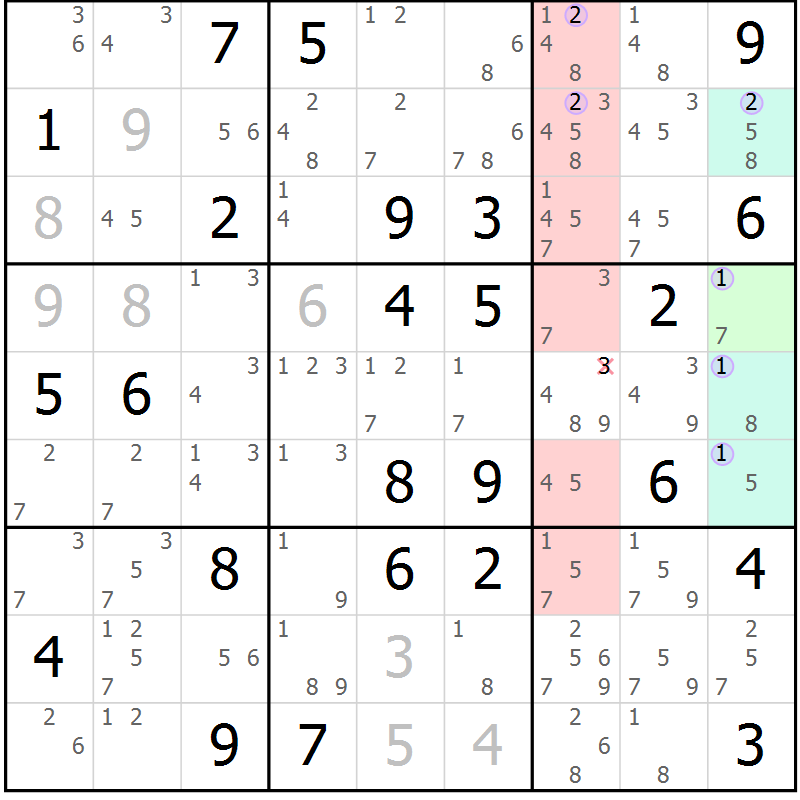 Position des candidats pour la solution de la Gr 59 page 62 du magazine de sudoku Suprême n° 023
