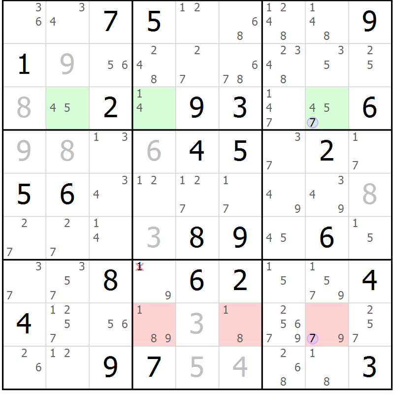Position des candidats pour la solution de la Gr 59 page 62 du magazine de sudoku Suprême n° 023