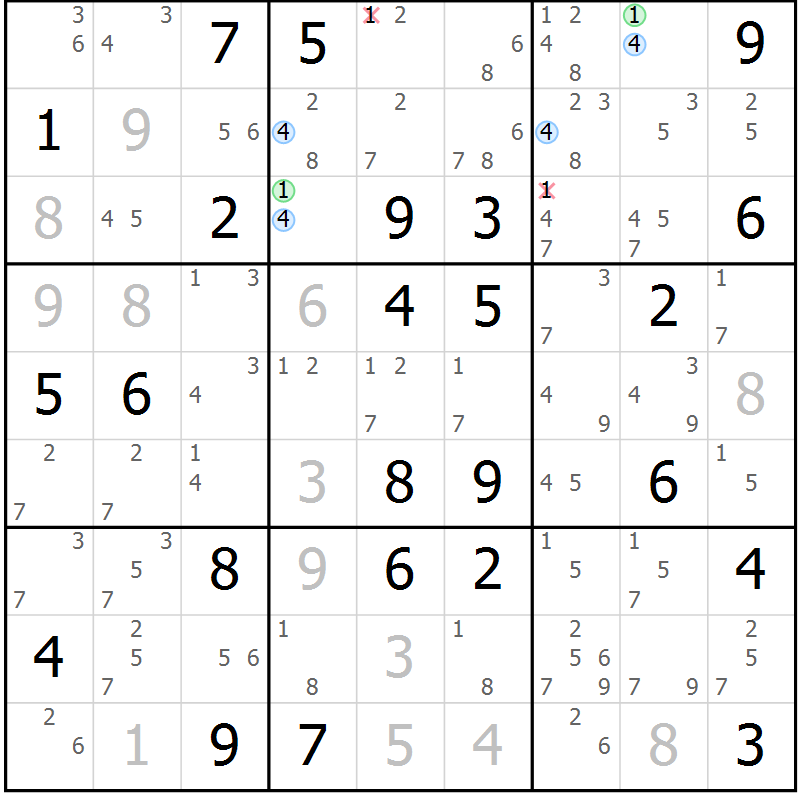 Position des candidats pour la solution de la Gr 59 page 62 du magazine de sudoku Suprême n° 023