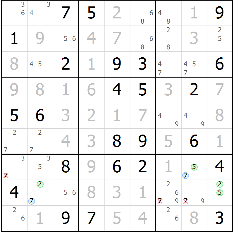 Position des candidats pour la solution de la Gr 59 page 62 du magazine de sudoku Suprême n° 023