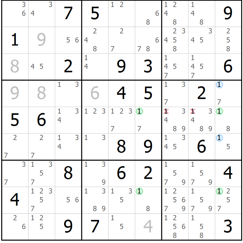 Position des candidats pour la solution de la Gr 59 page 62 du magazine de sudoku Suprême n° 023