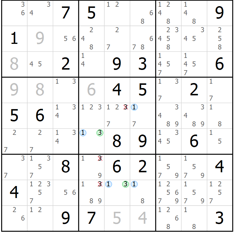 Position des candidats pour la solution de la Gr 59 page 62 du magazine de sudoku Suprême n° 023