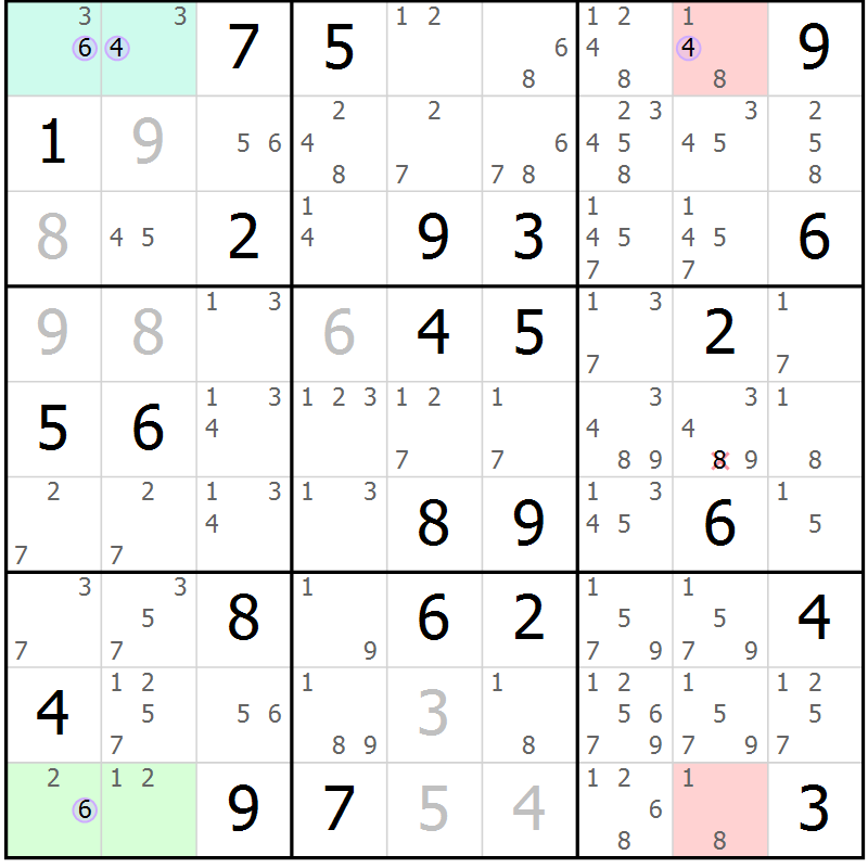 Position des candidats pour la solution de la Gr 59 page 62 du magazine de sudoku Suprême n° 023