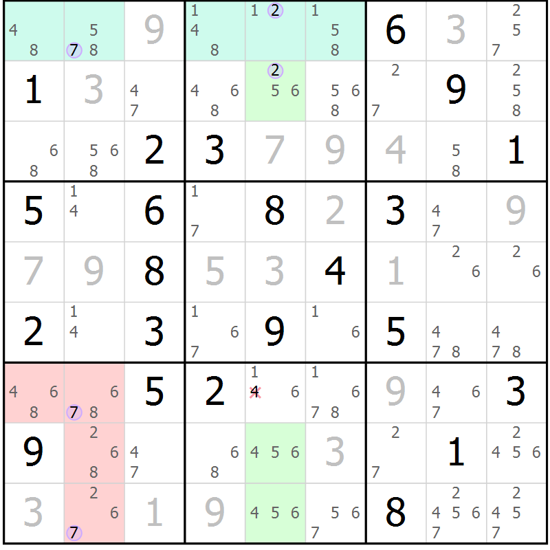 Position des candidats pour la solution de la Gr 6 page 9 du magazine de sudoku Suprême n° 023