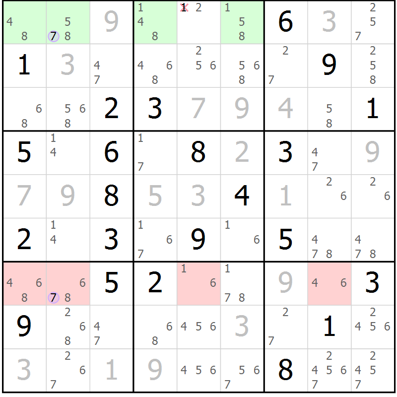 Position des candidats pour la solution de la Gr 6 page 9 du magazine de sudoku Suprême n° 023