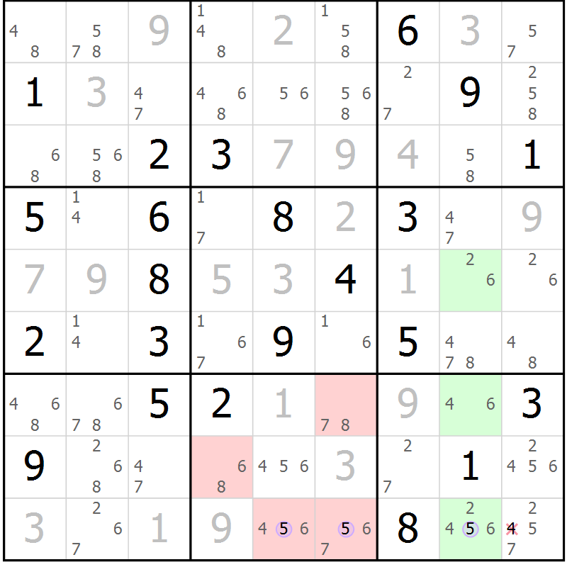 Position des candidats pour la solution de la Gr 6 page 9 du magazine de sudoku Suprême n° 023