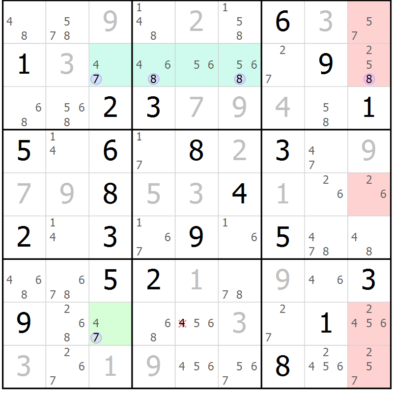 Position des candidats pour la solution de la Gr 6 page 9 du magazine de sudoku Suprême n° 023