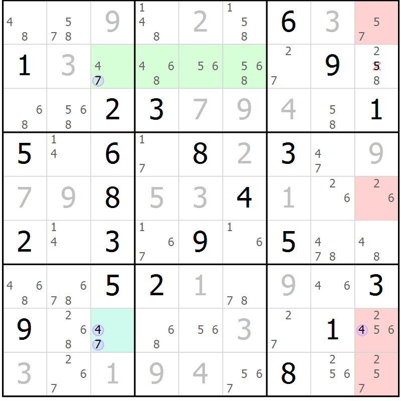 Position des candidats pour la solution de la Gr 6 page 9 du magazine de sudoku Suprême n° 023
