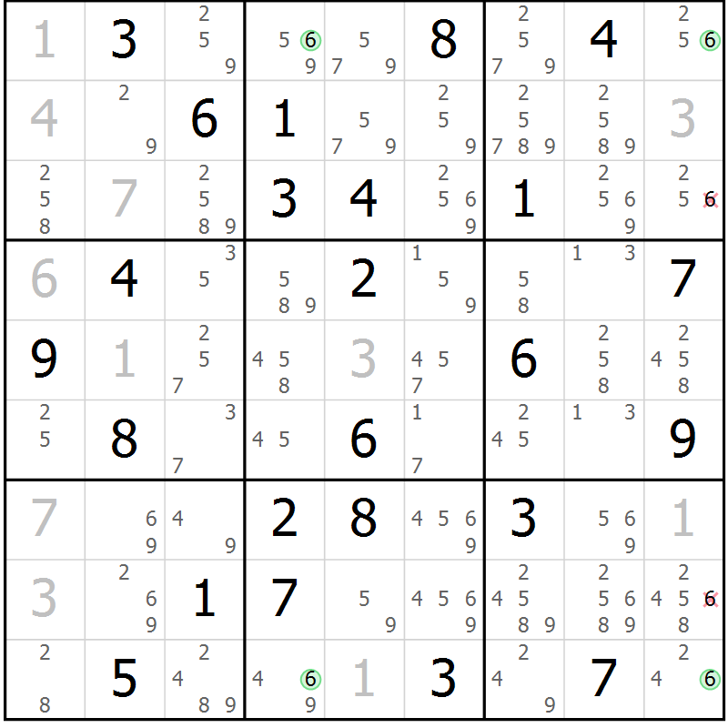 Position des candidats pour la solution de la Gr 60 page 63 du magazine de sudoku Suprême n° 023