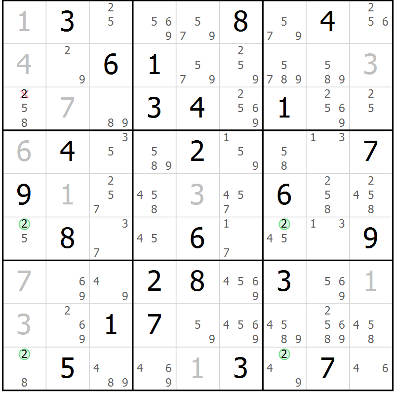 Position des candidats pour la solution de la Gr 60 page 63 du magazine de sudoku Suprême n° 023