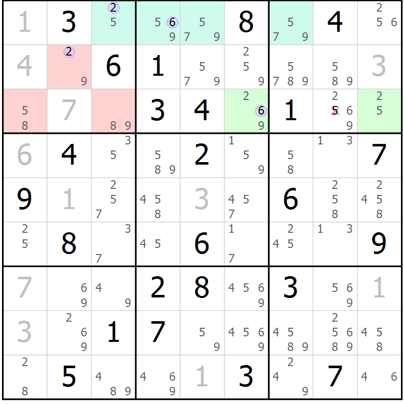 Position des candidats pour la solution de la Gr 60 page 63 du magazine de sudoku Suprême n° 023
