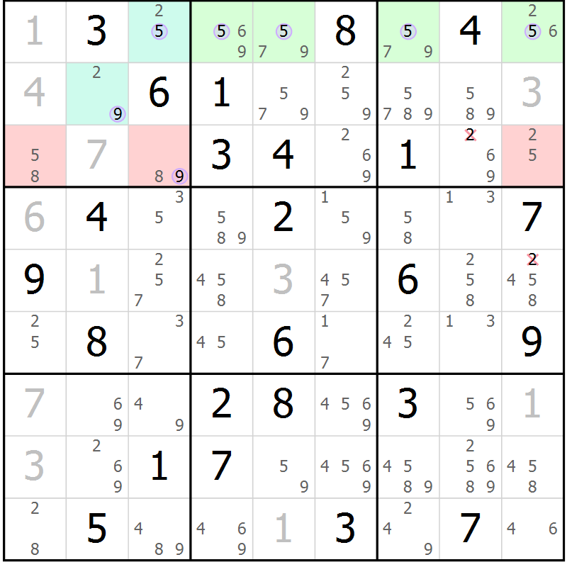 Position des candidats pour la solution de la Gr 60 page 63 du magazine de sudoku Suprême n° 023