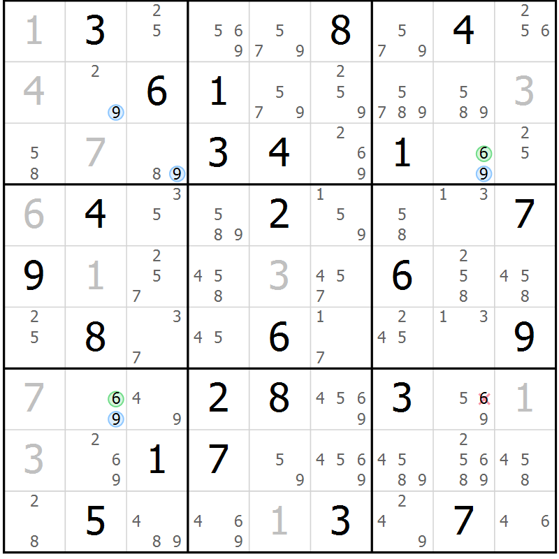 Position des candidats pour la solution de la Gr 60 page 63 du magazine de sudoku Suprême n° 023