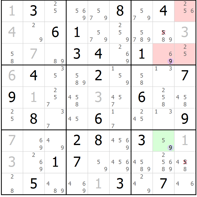Position des candidats pour la solution de la Gr 60 page 63 du magazine de sudoku Suprême n° 023