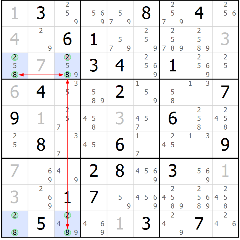 Position des candidats pour la solution de la Gr 60 page 63 du magazine de sudoku Suprême n° 023