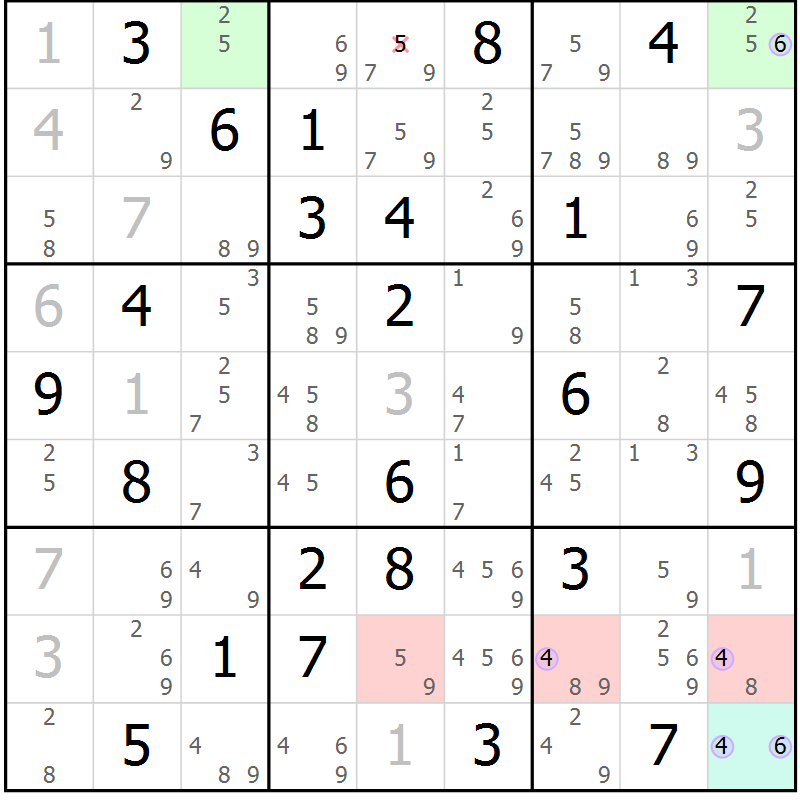 Position des candidats pour la solution de la Gr 60 page 63 du magazine de sudoku Suprême n° 023