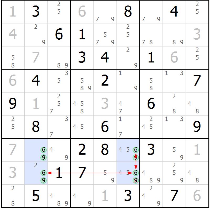 Position des candidats pour la solution de la Gr 60 page 63 du magazine de sudoku Suprême n° 023