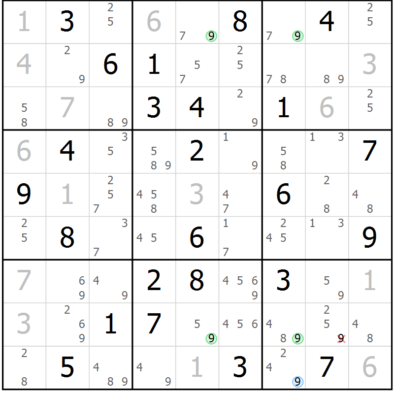 Position des candidats pour la solution de la Gr 60 page 63 du magazine de sudoku Suprême n° 023