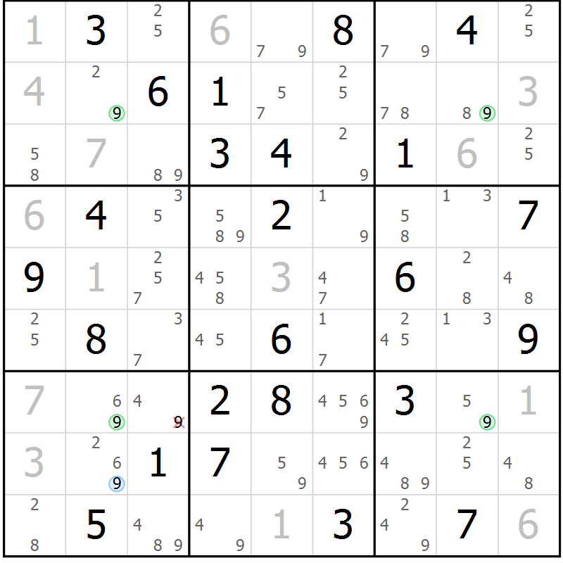 Position des candidats pour la solution de la Gr 60 page 63 du magazine de sudoku Suprême n° 023