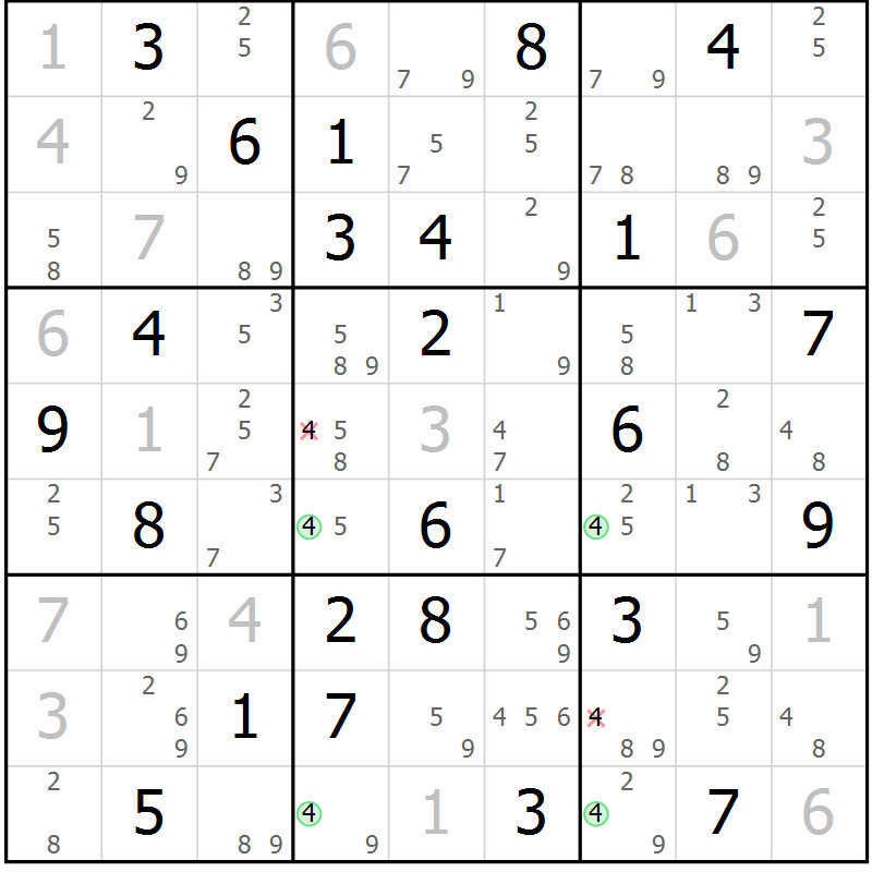 Position des candidats pour la solution de la Gr 60 page 63 du magazine de sudoku Suprême n° 023